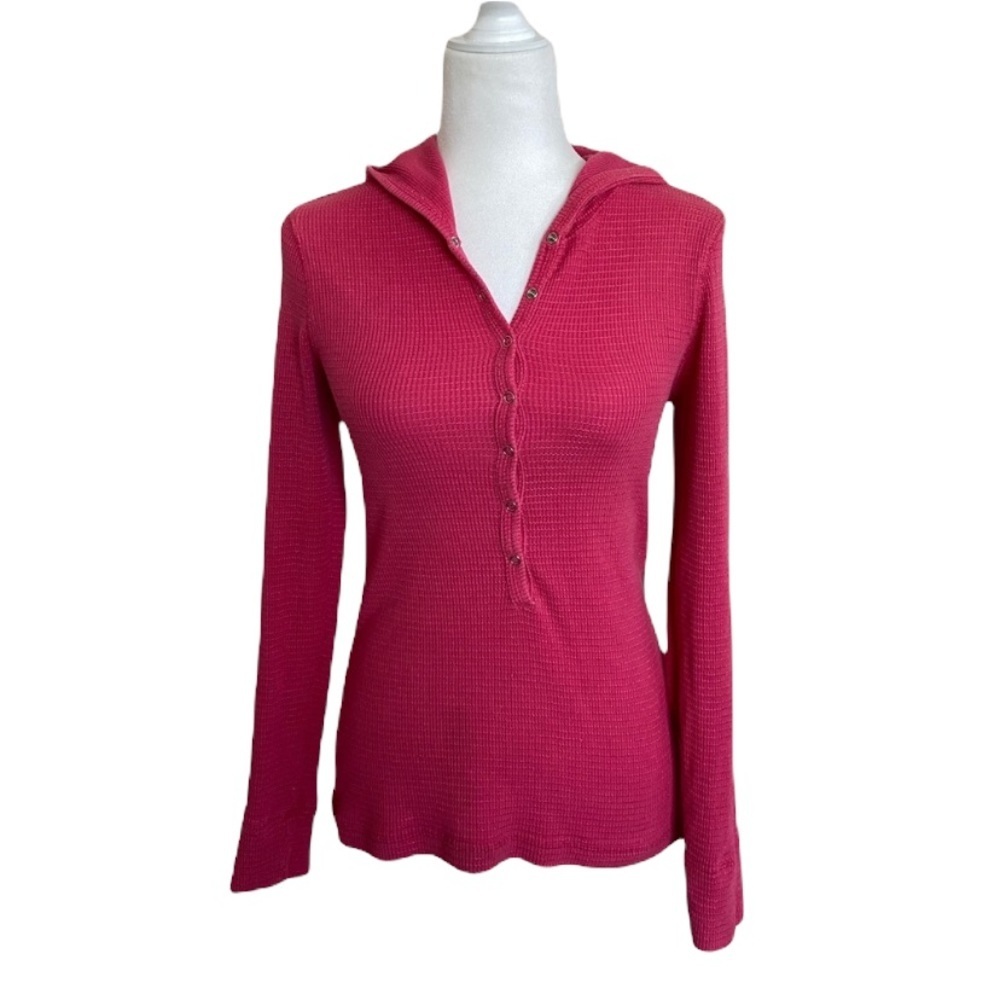 Athleta Pink Snap Front Thermal Hoodie Top